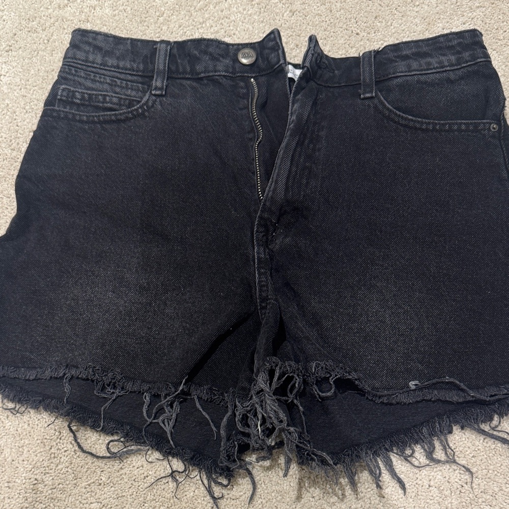 Zara Black Frayed Jean Shorts
